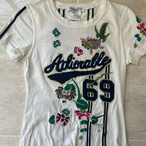 Dior Cream Graphic Tee with Floral and Animal Design